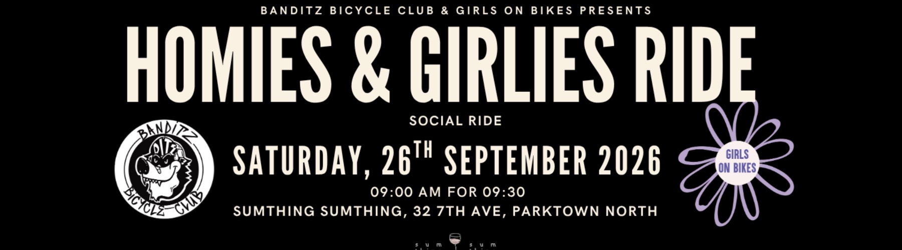 Homies and Girlies Ride flyer for Saturday 26 September 2026
